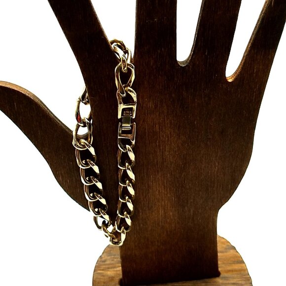 Gold-tone Curb Link Bracelet 8" Fold-over Clasp - Picture 6 of 7